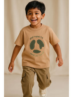Tales & Stories - Boys Beige Cotton Embroidered T-shirt