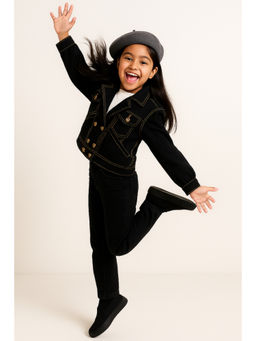 Tales & Stories - Girls Black Cotton Poly Regular Fit Casual Jacket