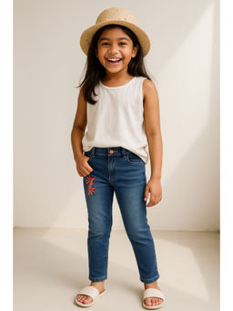 Tales & Stories - Girls Blue Embroidered Skinny Fit Denim Jeans