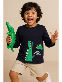 Tales & Stories - Boys Navy Blue Cotton Full Sleeve T-shirt