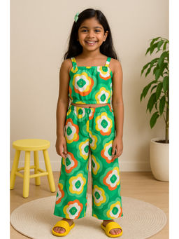 Tales & Stories - Girls Green Printed Sleeveless Co-Ord Set