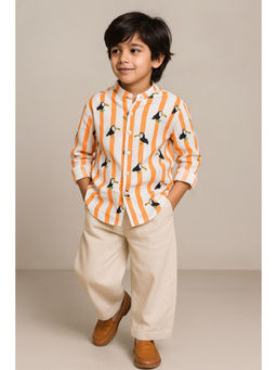 Tales & Stories - Boys Viscose Orange Printed Shirt