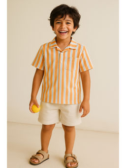 Tales & Stories - Boys Cotton Orange Striped Oversized Shirt