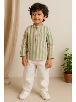 Tales & Stories - Boys Olive Striped Short Kurta