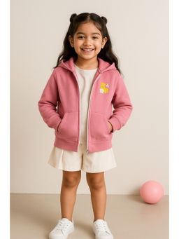 Tales & Stories - Girls Pink Solid Cotton Poly Full Sleeve Hoodie