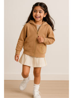 Tales & Stories - Girls Brown Solid Cotton Poly Full Sleeve Hoodie