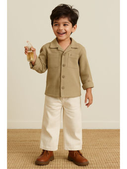 Tales & Stories - Boys Olive Solid Oversized Cotton Shirt
