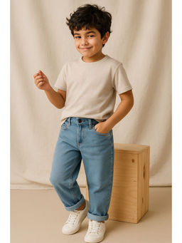 Tales & Stories - Boys Blue Barrel Fit Lycra Denim Jeans