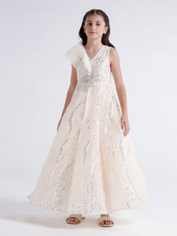 Kate & Oscar - Girls Beige Embellished Dress