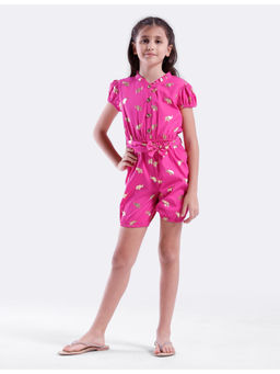 Kate & Oscar - Girls Pink Foil Printed Playsuit with Belt
