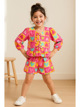 Tales & Stories - Girls Pink Printed Viscose Co-Ord Set