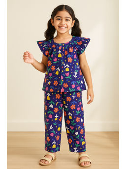 Tales & Stories - Girls Navy Blue Printed Cotton Co-Ord Set