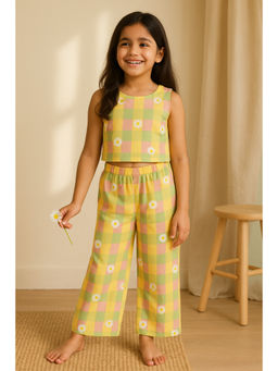 Tales & Stories - Girls Yellow Printed Sleeveless Cotton Co-Ord Set