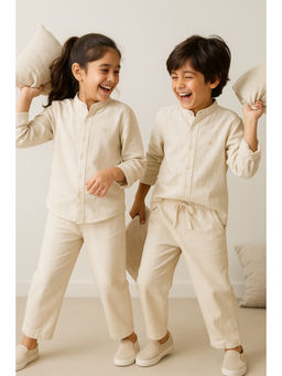 Tales & Stories - Unisex Cream Cotton Linen Casual Co-Ord Set
