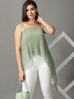 SHOWOFF - Womens Sleeveless Shoulder Straps Green Printed Top