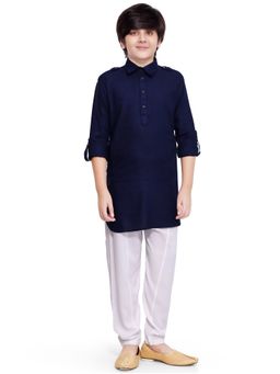 Jeetethnics - Boys Navy Blue Pathani Kurta Pyjama (Set of 2)