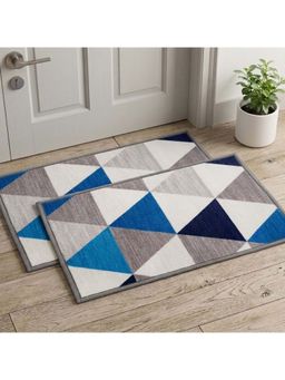Athom Living - Premium Anti Slip Printed Doormat Blue (Pack of 2)