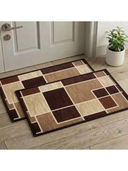 Athom Living - Premium Anti Slip Printed Doormat Brown (Pack of 2)