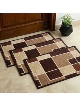 Athom Living - Premium Anti Slip Printed Doormat Brown (Pack of 3)