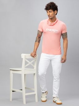 Globus - Men Pink Printed Cotton Cowl Neck Regular Fit T-shirt