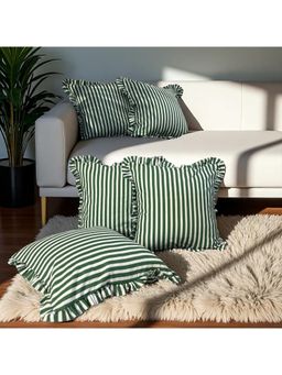 LUSHLYF - Palm Parade Ruffle Cushion Cover Green & Cream Stripe With Frilled Edges (Pack of 5)