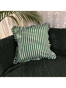 LUSHLYF - Palm Parade Ruffle Cushion Cover Green & Cream Stripe With Frilled Edges