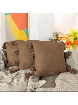 LUSHLYF - Rustic Charm Tassel Tufted Cushion Cover Handcrafted Tassels (Pack of 3)
