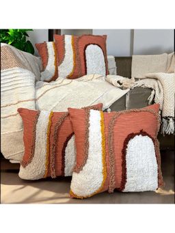 LUSHLYF - Sunset Arc Tufted Cushion Cover Terracotta & Abstract Arch Design (Pack of 4)