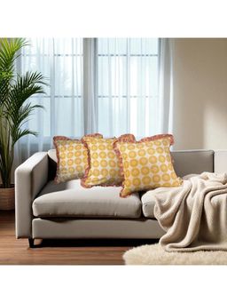 LUSHLYF - Sundrop Ruffle Cushion Cover Yellow Circular Print With Ruffle Edge (Pack of 3)