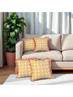LUSHLYF - Sundrop Ruffle Cushion Cover Yellow Circular Print With Ruffle Edge (Pack of 4)