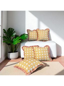 LUSHLYF - Sundrop Ruffle Cushion Cover Yellow Circular Print With Ruffle Edge (Pack of 5)