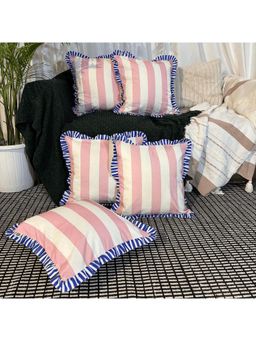 LUSHLYF - Summer Sorbet Ruffle Cushion Cover Pink & Cream Stripe Blue Frilled Edges (Pack of 5)
