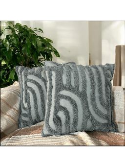 LUSHLYF - Sage Stripes Tufted Cushion Cover Cotton Slub Decorative (Pack of 2)