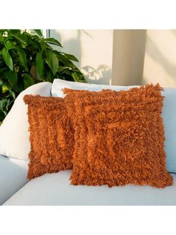 LUSHLYF - Terracotta Bliss Shaggy Cushion Cover Plush Tufted Texture Cozy Boho & Rustic (Pack of 2)