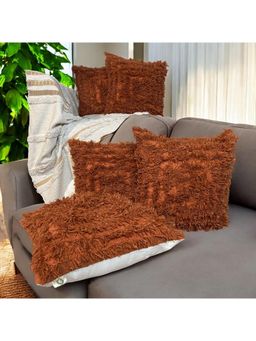 LUSHLYF - Terracotta Bliss Shaggy Cushion Cover Plush Tufted Texture Cozy Boho & Rustic (Pack of 5)