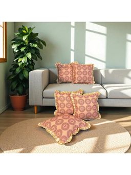 LUSHLYF - Terracotta Sunburst Ruffle Cushion Cover Sun Print Throw With Golden Ruffle Edge (Pack of 5)