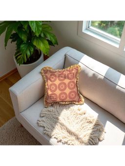 LUSHLYF - Terracotta Sunburst Ruffle Cushion Cover Sun Print Throw With Golden Ruffle Edge