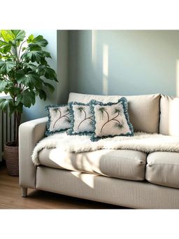 LUSHLYF - Tropical Sway Ruffle Cushion Cover Green & Teal Palm Leaf With Striped Frill (Pack of 3)