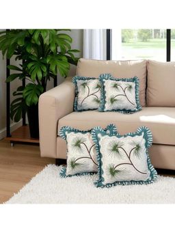 LUSHLYF - Tropical Sway Ruffle Cushion Cover Green & Teal Palm Leaf With Striped Frill (Pack of 4)