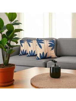 LUSHLYF - Tropical Whisper Embroidered Cushion Cover Blue Palm Leaf On Rust Stripe (Pack of 3)