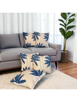 LUSHLYF - Tropical Whisper Embroidered Cushion Cover Blue Palm Leaf On Rust Stripe (Pack of 5)