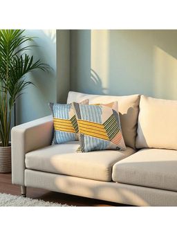 LUSHLYF - Urban Mosaic Embroidered Cushion Cover Cotton Slub Aari Work Patchwork (Pack of 2)