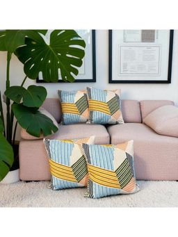 LUSHLYF - Urban Mosaic Embroidered Cushion Cover Cotton Slub Aari Work Patchwork (Pack of 4)