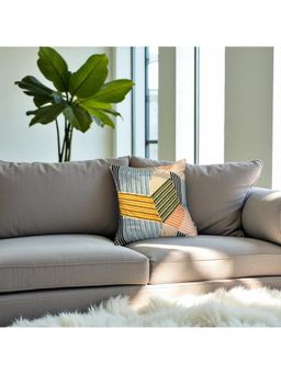 LUSHLYF - Urban Mosaic Embroidered Cushion Cover Cotton Slub Aari Work Patchwork