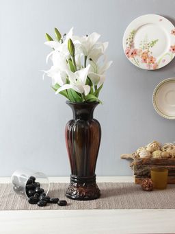 Fourwalls - Artificial Real Touch Lily Flower Bunch for Home Decor (5 Heads, 55 cm Tall, White)