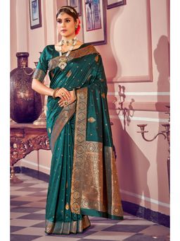 EXCLUSIVA - Green Banarasi Saree with Unstitched