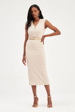 Sateen - Beige Solid Pattern Skirt