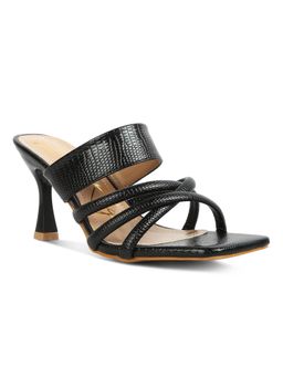 London Rag - Black Criss Cross Strap Spool Heel Sandals