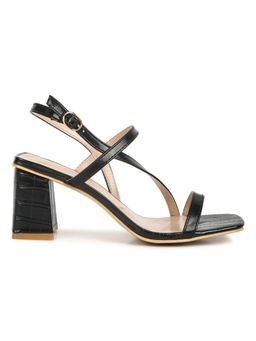 London Rag - Black Croc Textured Block Heel Sandals