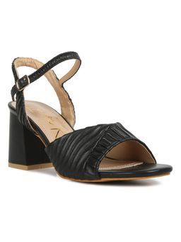 London Rag - Black Pleated Strap Block Heel Sandals